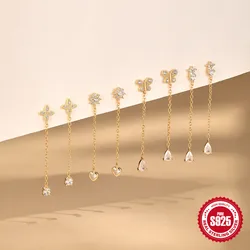 ROXI 925 Sterling Silver Waterdrop Zircon Tassel piercing Earring For Women 18K Gold Color Flower/butterfly Stud Earring Jewelry