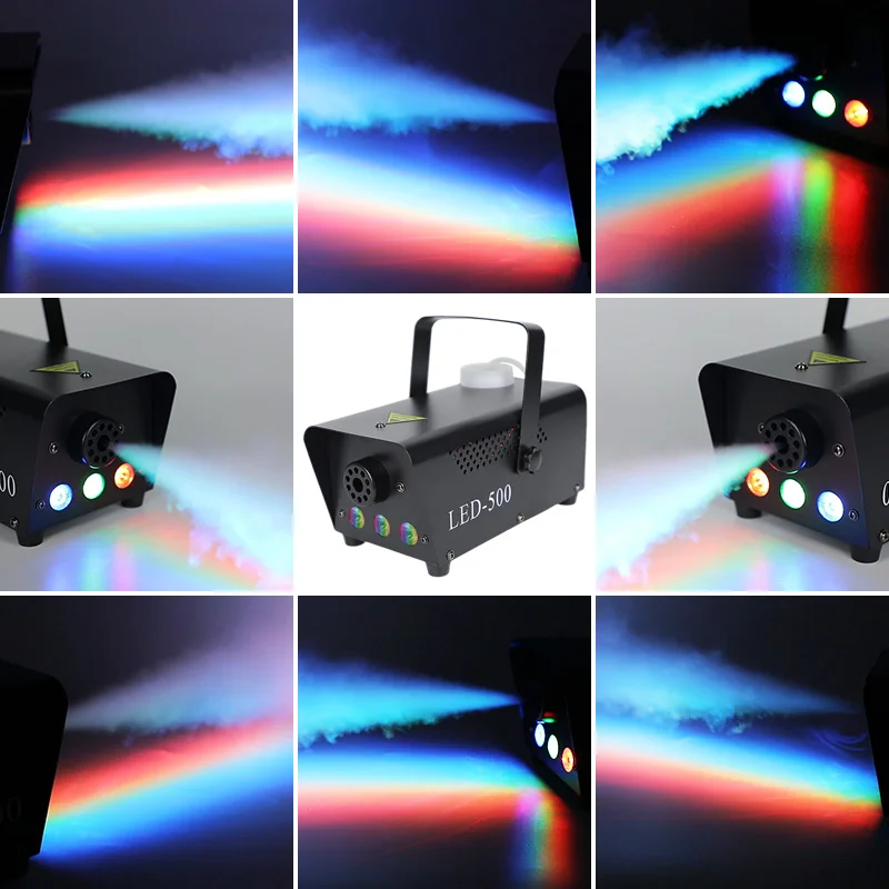 Machine à brouillard avec 3 lumières LED RVB, machine à fumée 500 W pour fête sur scène Halloween Noël DJ Performance Mariage, télécommande
