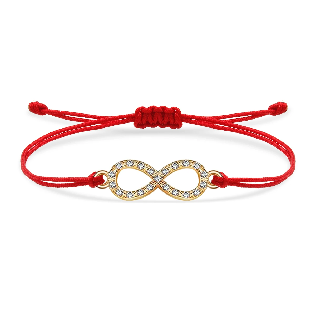 Zinc Alloy Rhinestone Crystal Infinity Love Charm Bracelet Women Red String Endless Charm Black Cord Handmade Jewelry Present