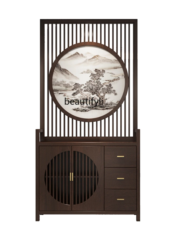 New Chinese style screen living room partition entry entrance simple decorative shelf shoe cabinet storage solid wood