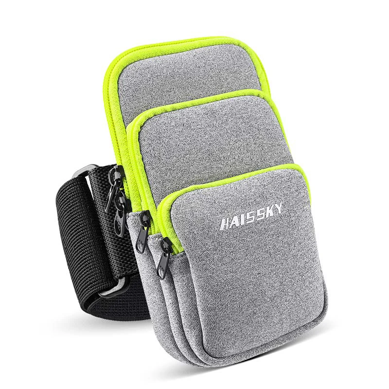 HAISSKY 3 Zipper Pockets Running Bags For iPhone 17 16 15 Pro Max Air Plus 14 13 12 Men Women Outdoor Sports Phone Armband Pouch