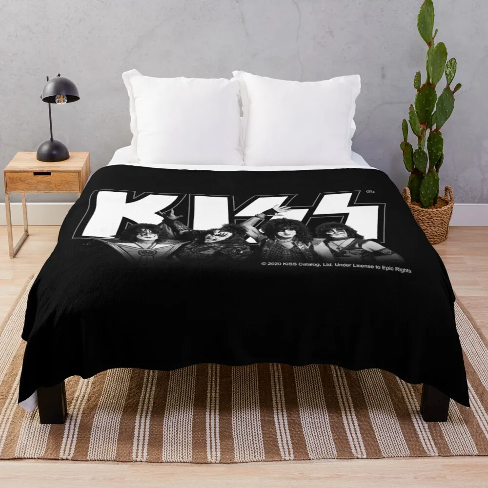 

Kiss Band All Members - Black and White Throw Blanket Personalized Gift Decorative Blankets