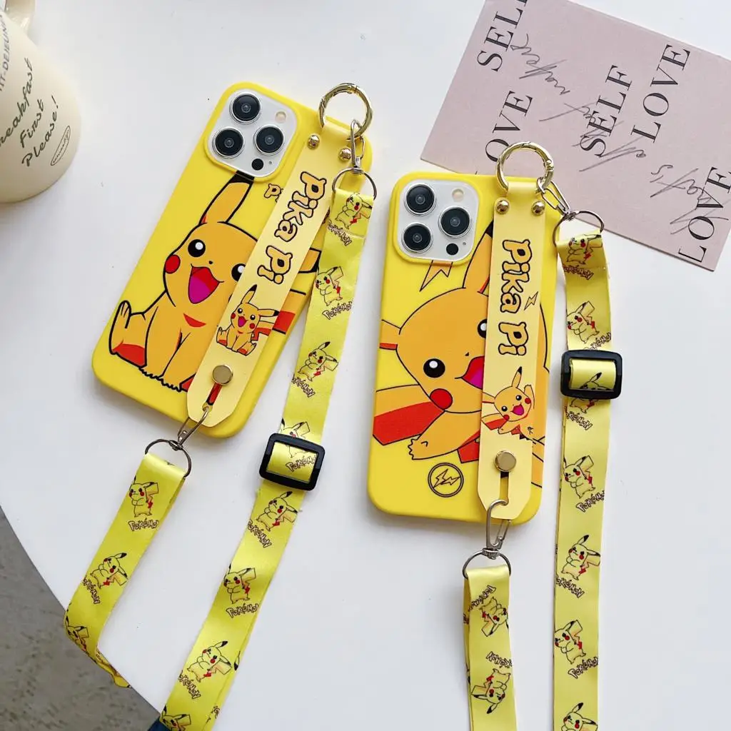 Pikachu Phone Case Wrist Strap Rope For Samsung Galaxy S7 Edge S8 S9 S10 S20 S21 S22 S23 Plus Ultra S21FE Note 8 9 10 20