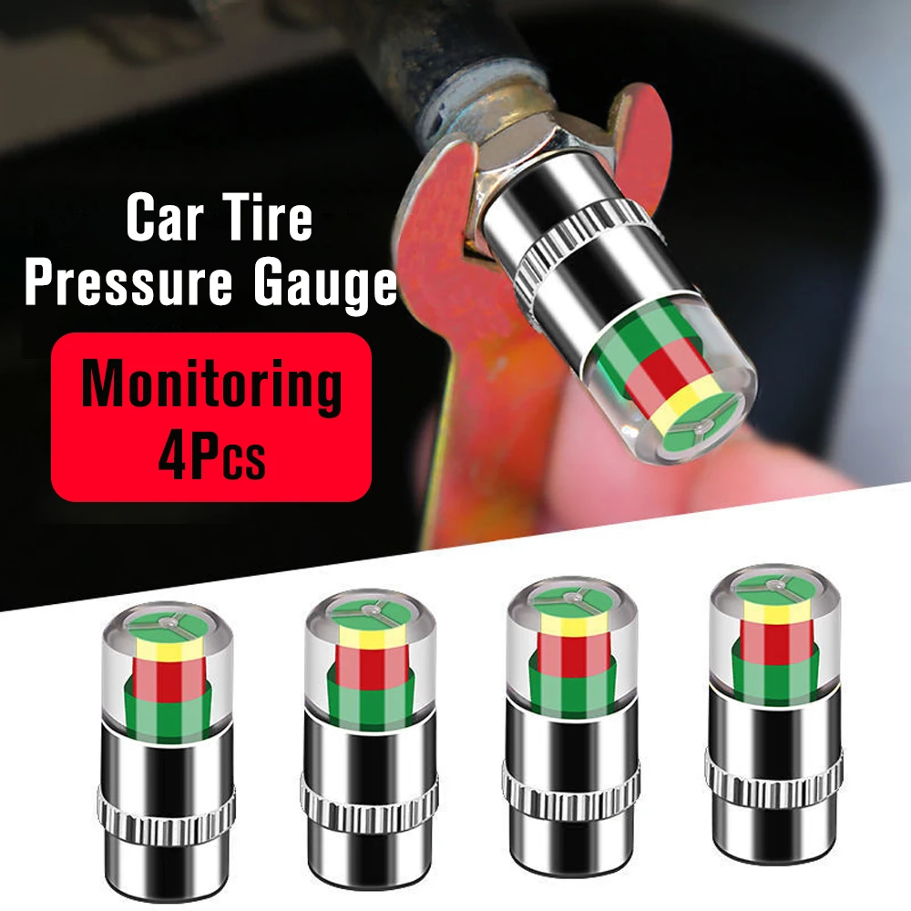 2.0/2.2/2.4 Bar 30/32 PSI Tire Pressure Monitor Pressure Gauge Cap Sensor Indicator Alert Monitoring Tools Kit 4pcs/Lot