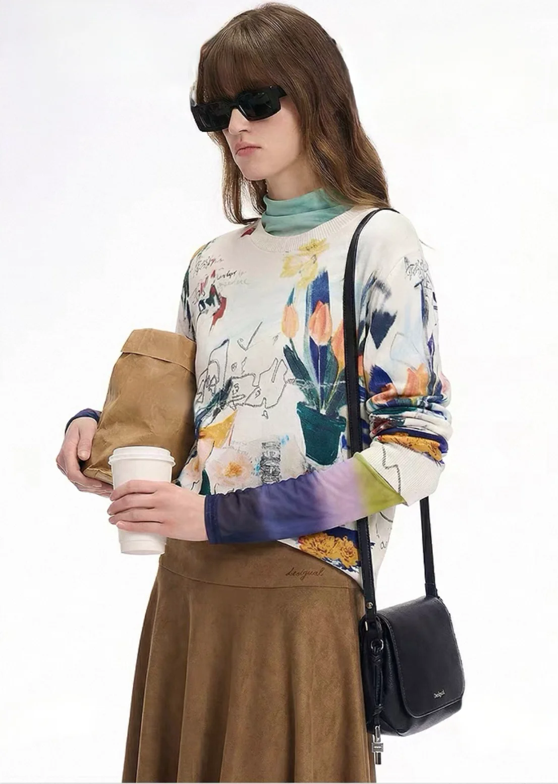 

Европейская и американская женская трикотажная рубашка с оригинальным принтом из Испании, эластичный топ с длинными рукавами и круглым вырезом, новинка