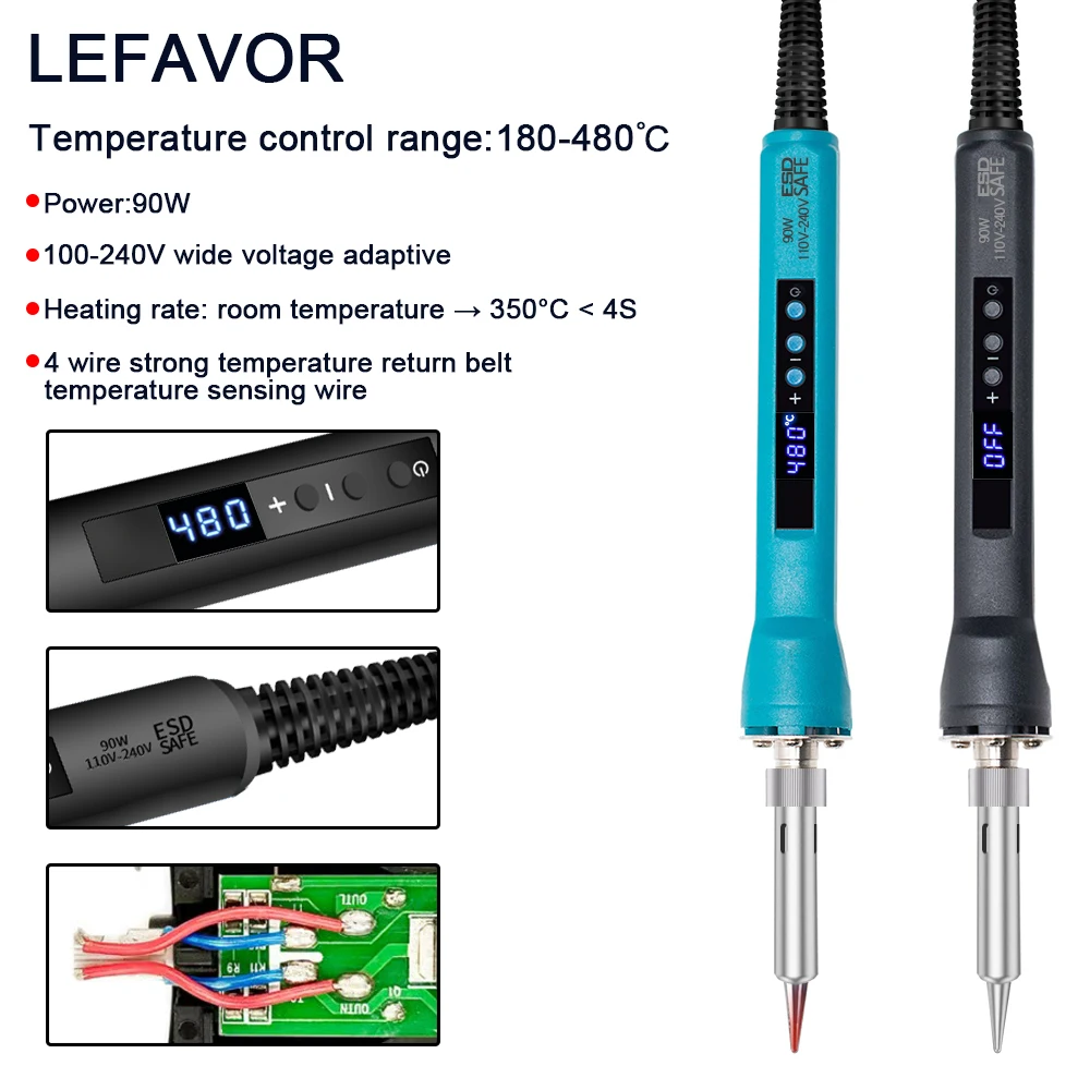 90W digital LCD Soldering Iron set kit temperature adjustable welding tool set fast heating 4 wire heating element