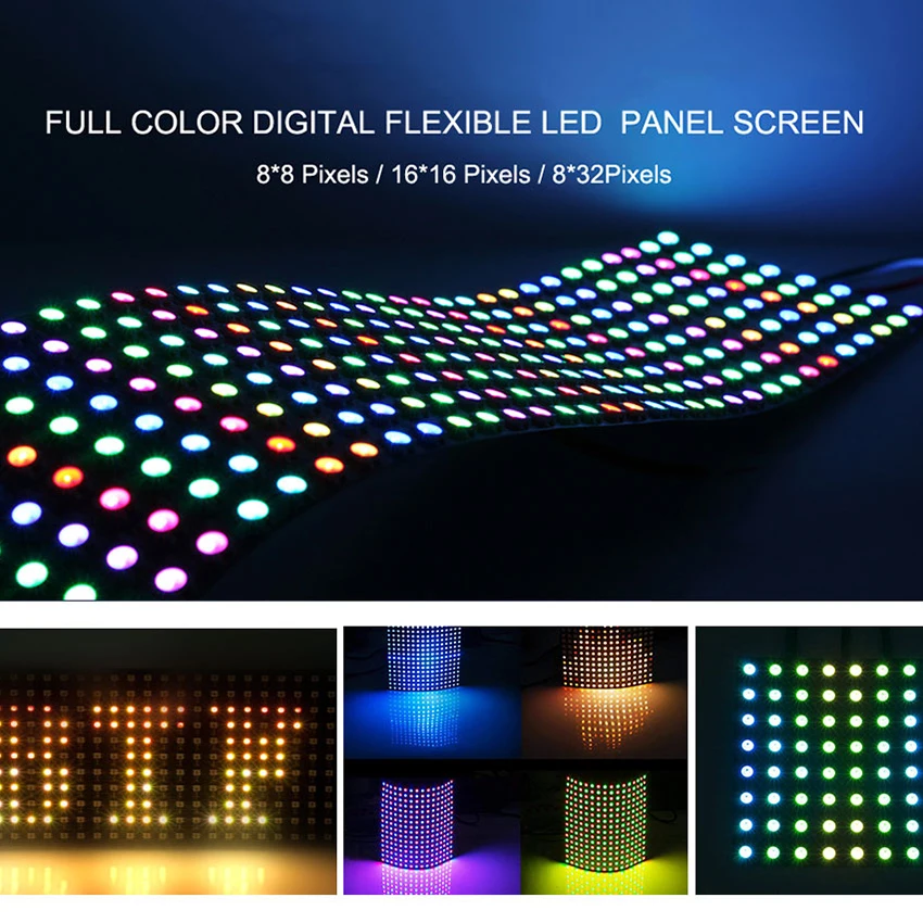 

WS2812B RGB Flexible Pixel 8x8/16x16/8x32 Matrix Screen Led Module Panel WS2811 WS2812 IC Individually Addressable DC5V