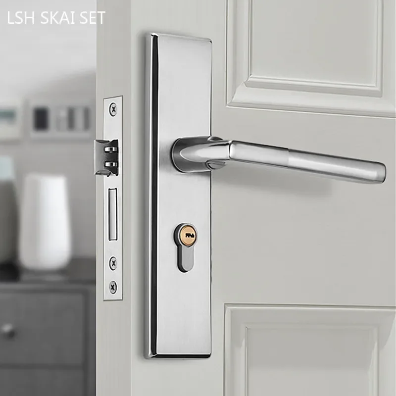 

Indoor Silent Handle Lockset Stainless Steel Door Handle Anti-theft Lock Household Bathroom Door Knob with Lock and Key