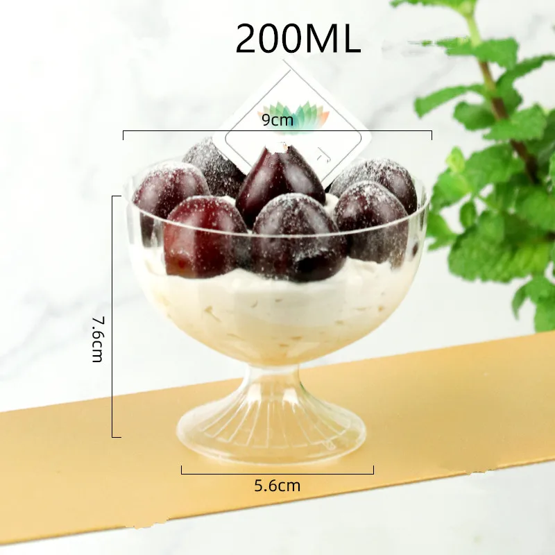 50pcs Creative high-footed mousse cup 200ML hard thickened ice cream tiramisu dessert pudding disposable plastic wine glass cup