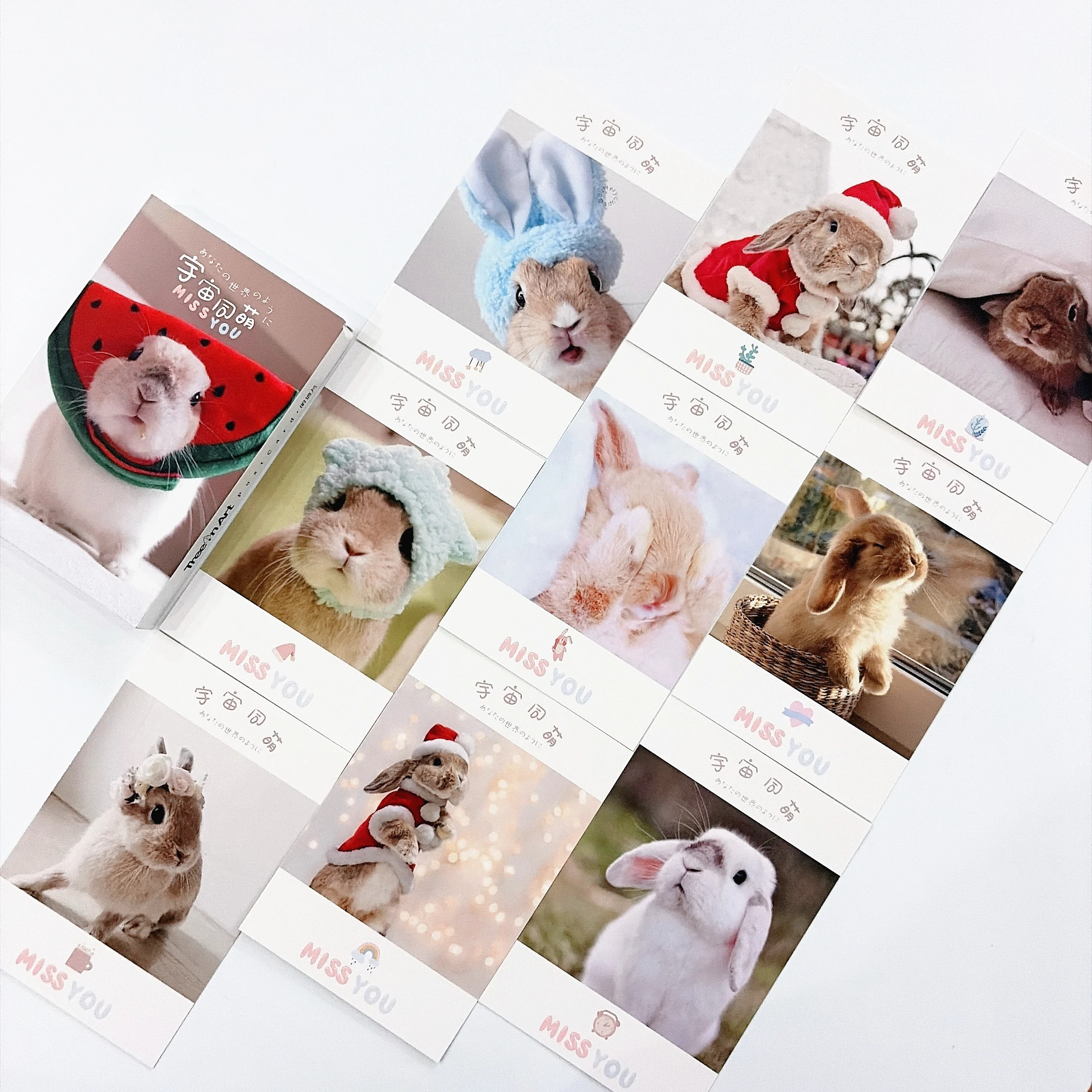 30PCS Kawaii Bunny Postcards Set Adorable Fluffy Pet Rabbit Greeting Cards Aesthetic Stationery Gift for Scrapbook Journal