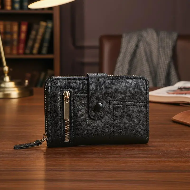 Ladies' Solid Color Wallet with Button Thin and Stylish Clutch for Modern Elegance