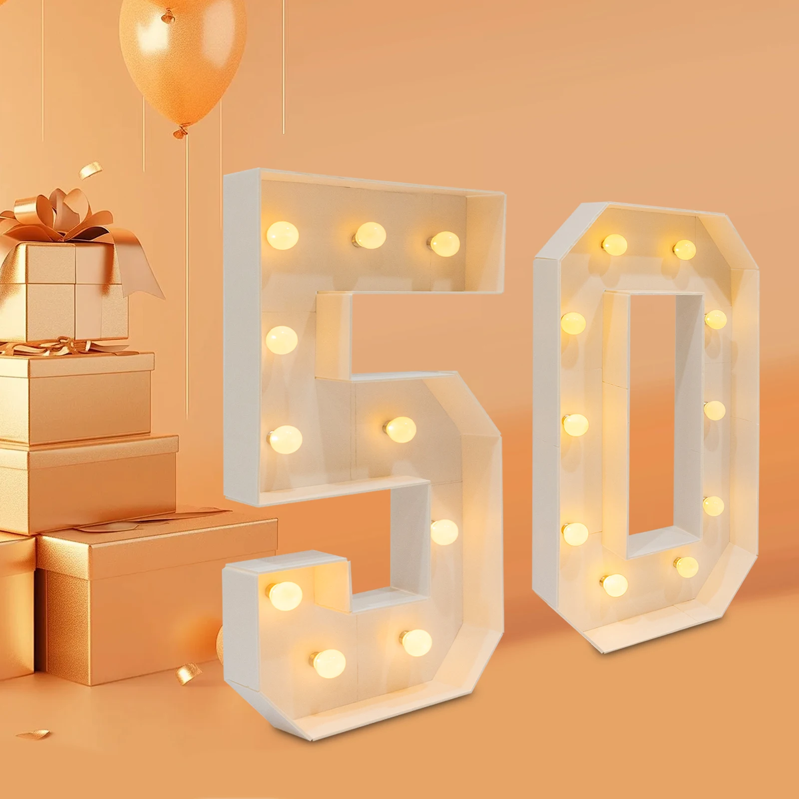 أرقام إضاءة LED لعيد الميلاد الخمسين، ديكور سرادق بطول 100 سم مع أضواء دافئة، يعمل بالبطارية لخلفية الذكرى السنوية للحفلات