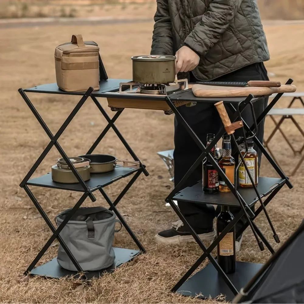 Outdoors Foldable Table Shelf Stainless Steel Mesh Table Camping Equipment Portable Traveling Picnic Furniture Dual-Use Tables