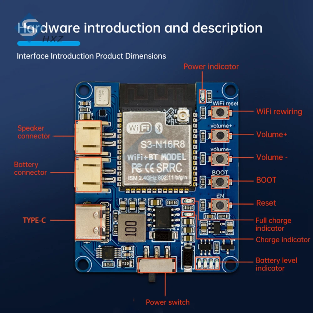 AI-Sprachmodul mit Mikrofon und Verstärker, programmierbares USB-C-Soundboard, kompatibel mit Deepseek/Qwen und PIR-Sensor für Heimwerker/Smart Home