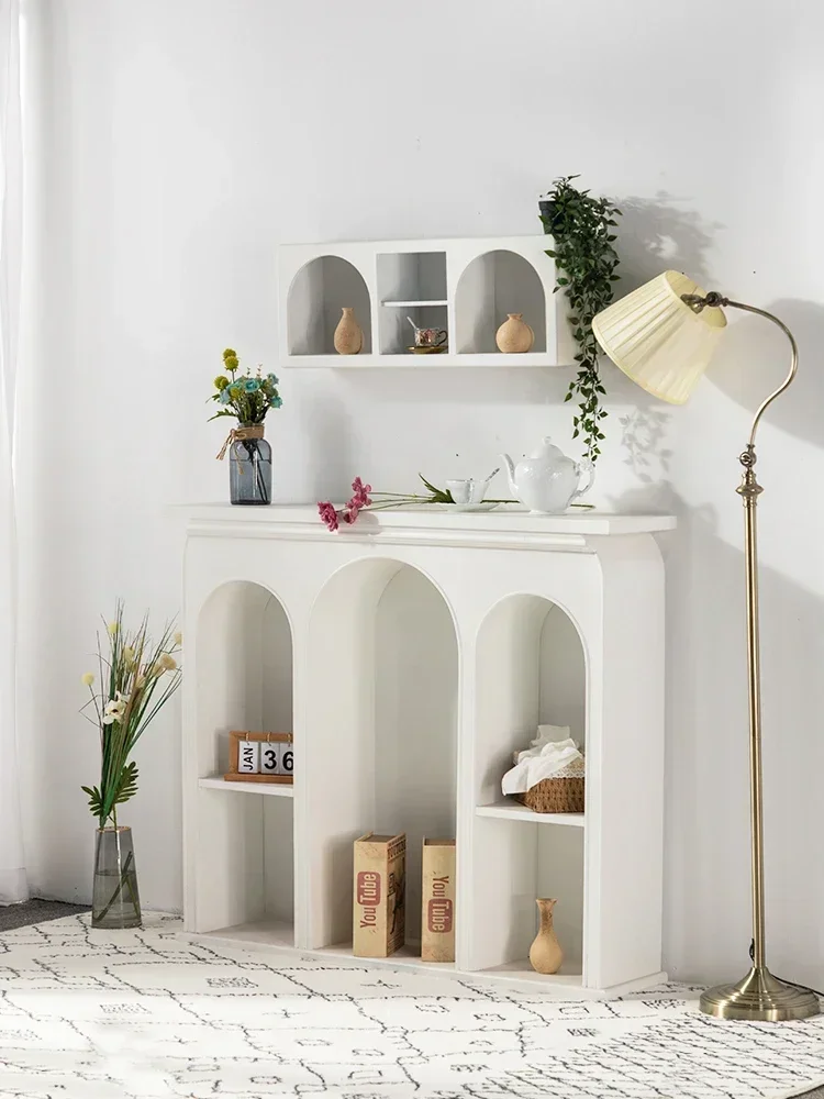 

Nordic vintage entrance cabinet living room home decoration white solid wood cave cabinet floor to wall