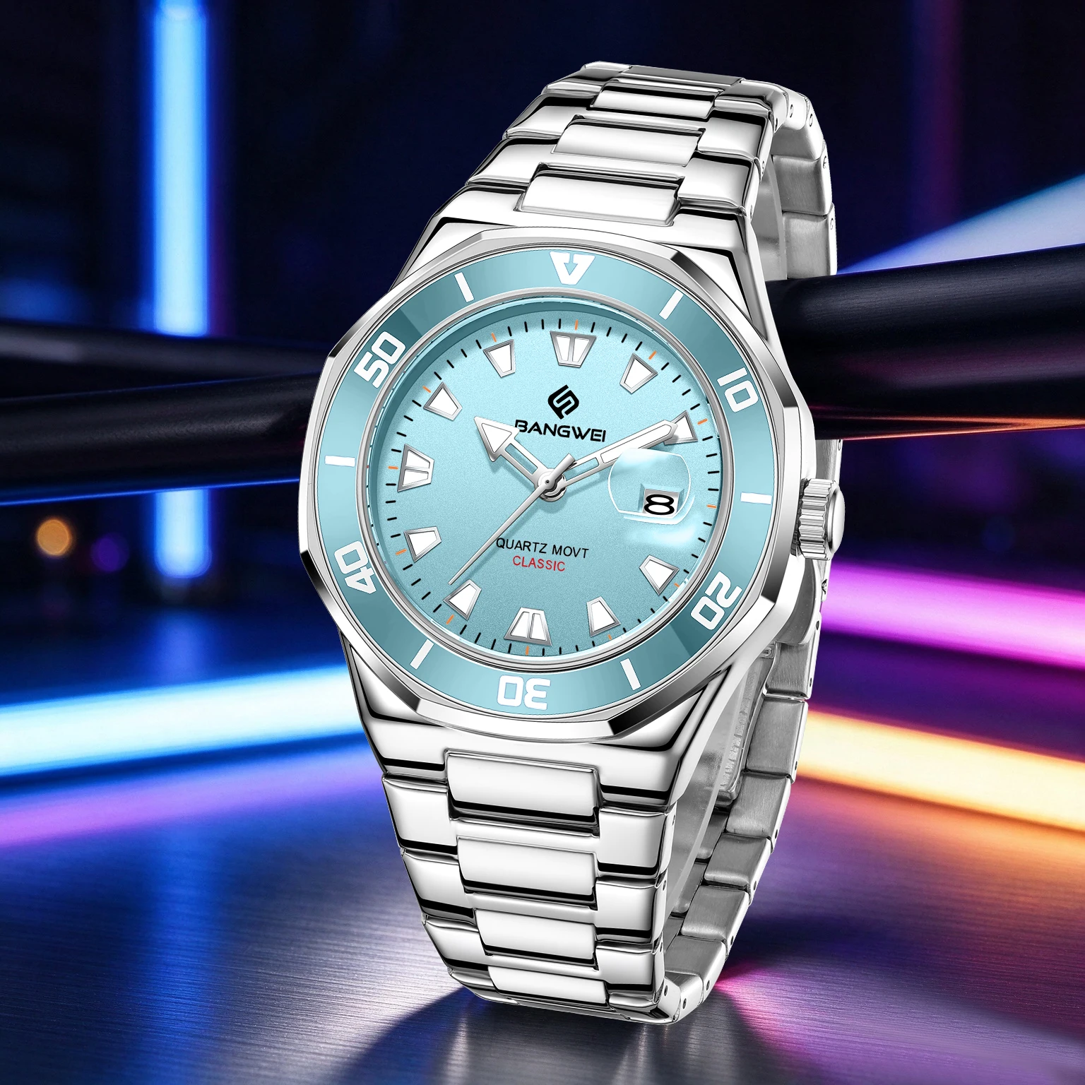 BANGWEI Man Watch Luxury Stainless Steel Band Wristwatch Casual Auto Date Water Resistance Luminous Quartz Watches Male Gift Box
