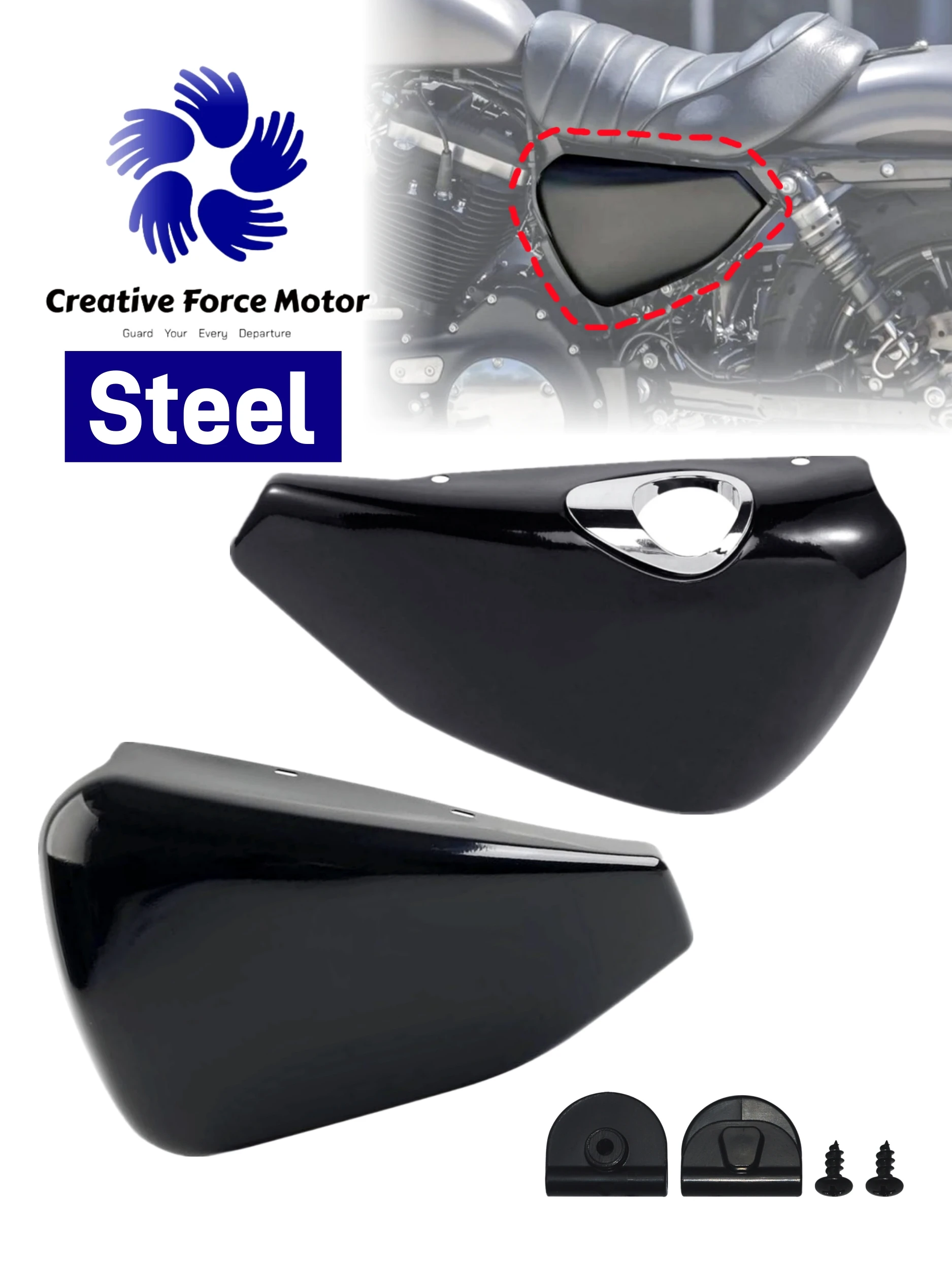 Stalowa Lewa Prawa Pokrywa Boczna Akumulatora Owiewka Motocyklowa Do Harley Harley Sportster 1200 Custom 48 72 Roadster Iron 883 2014-2022 — 2