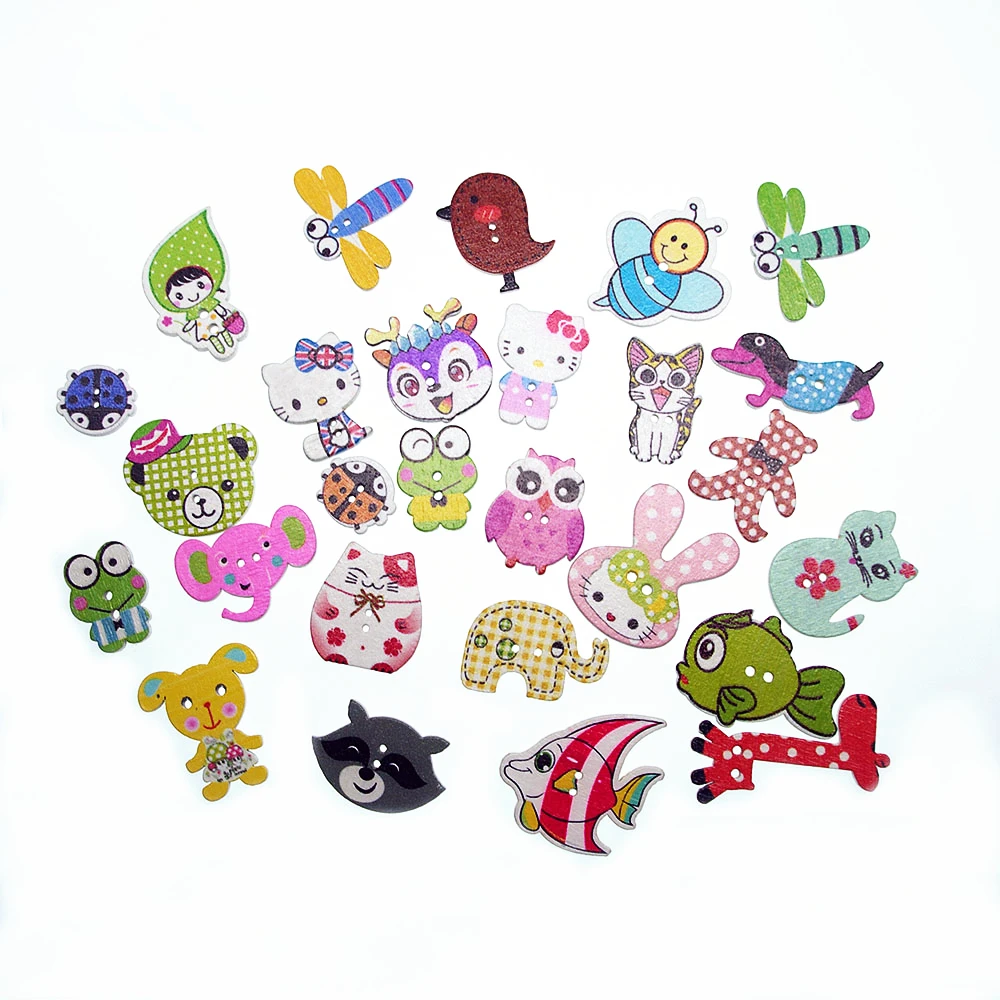 30PCs Random Mixed Decorative Buttons Lovely Conveyance 2 Holes Mixed Sewing Wooden Buttons Flatblck Scrapbooking