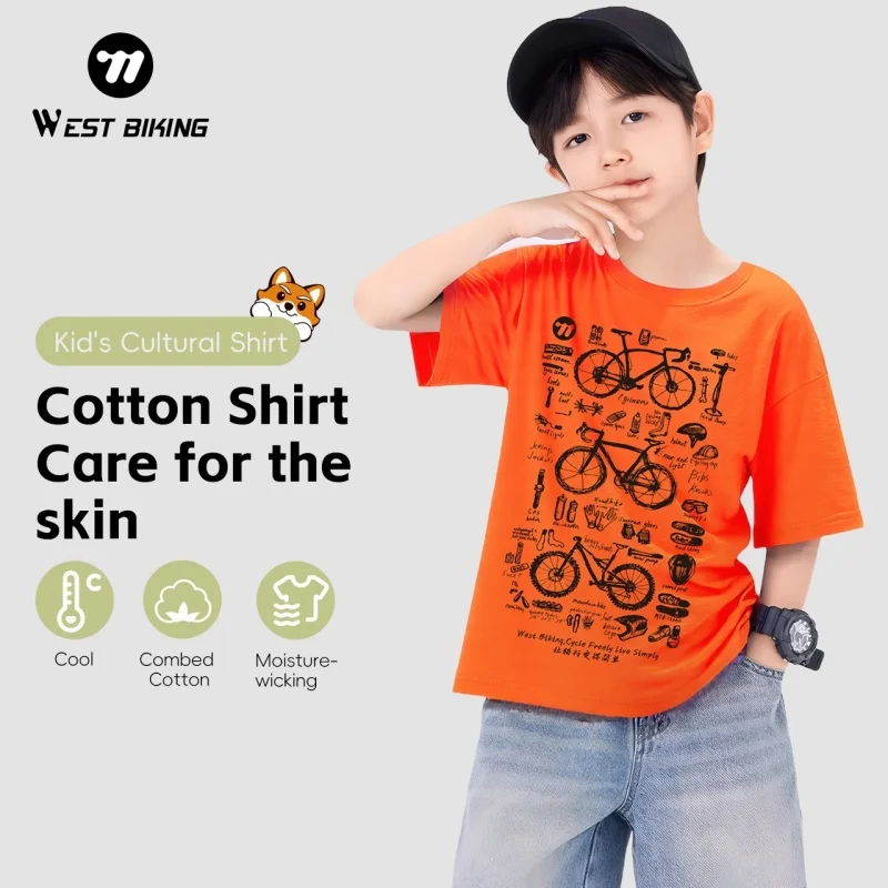 

WEST BIKING Bicycle Culture Art T-Shirt 100% Cotton Boys/Girls Cycling Graffiti Parent-Child outfit Short Sleeve Bike Shirt