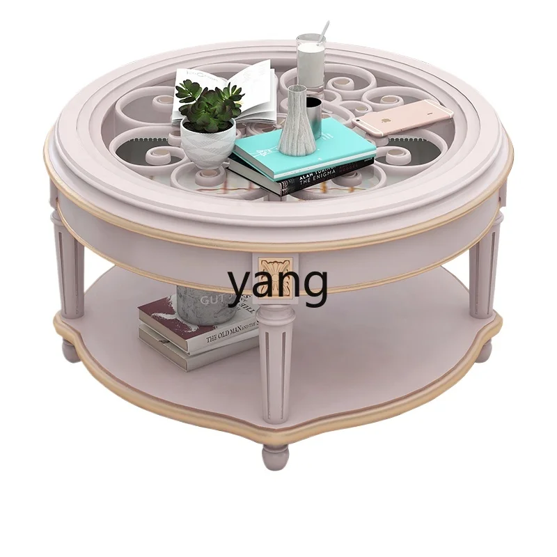 

Yjq round Teapoy Glass Top Minimalist Pink round Table Light Luxury Small Apartment Decoration Table Flower