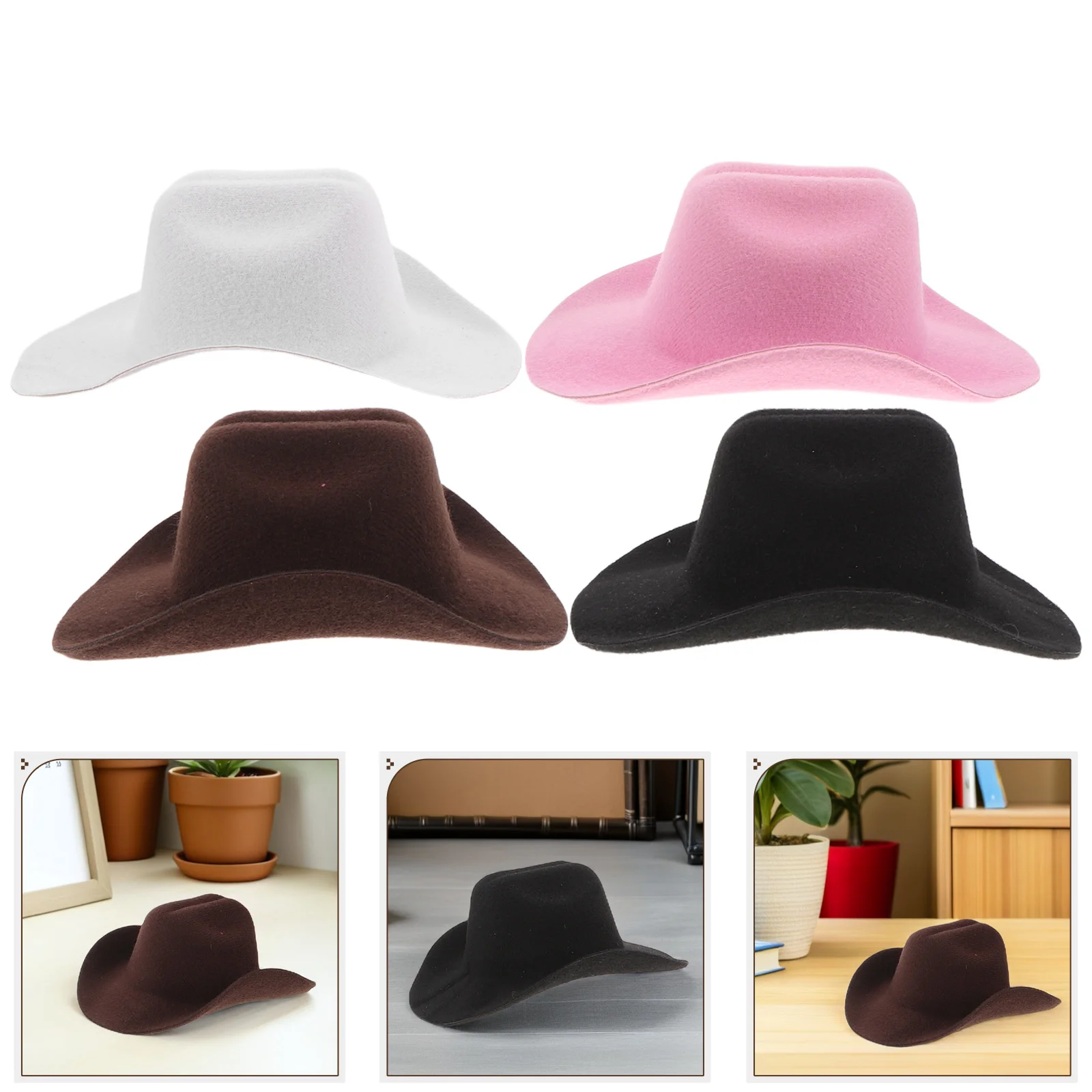 8 szt. Mini Kapelusze Kowbojskie - Stylowe Kapelusze Western Eva do Przebierania, Dekoracje na Imprezę Kowbojską, Toppery na Babeczki, Kostium do Domku dla Lalek