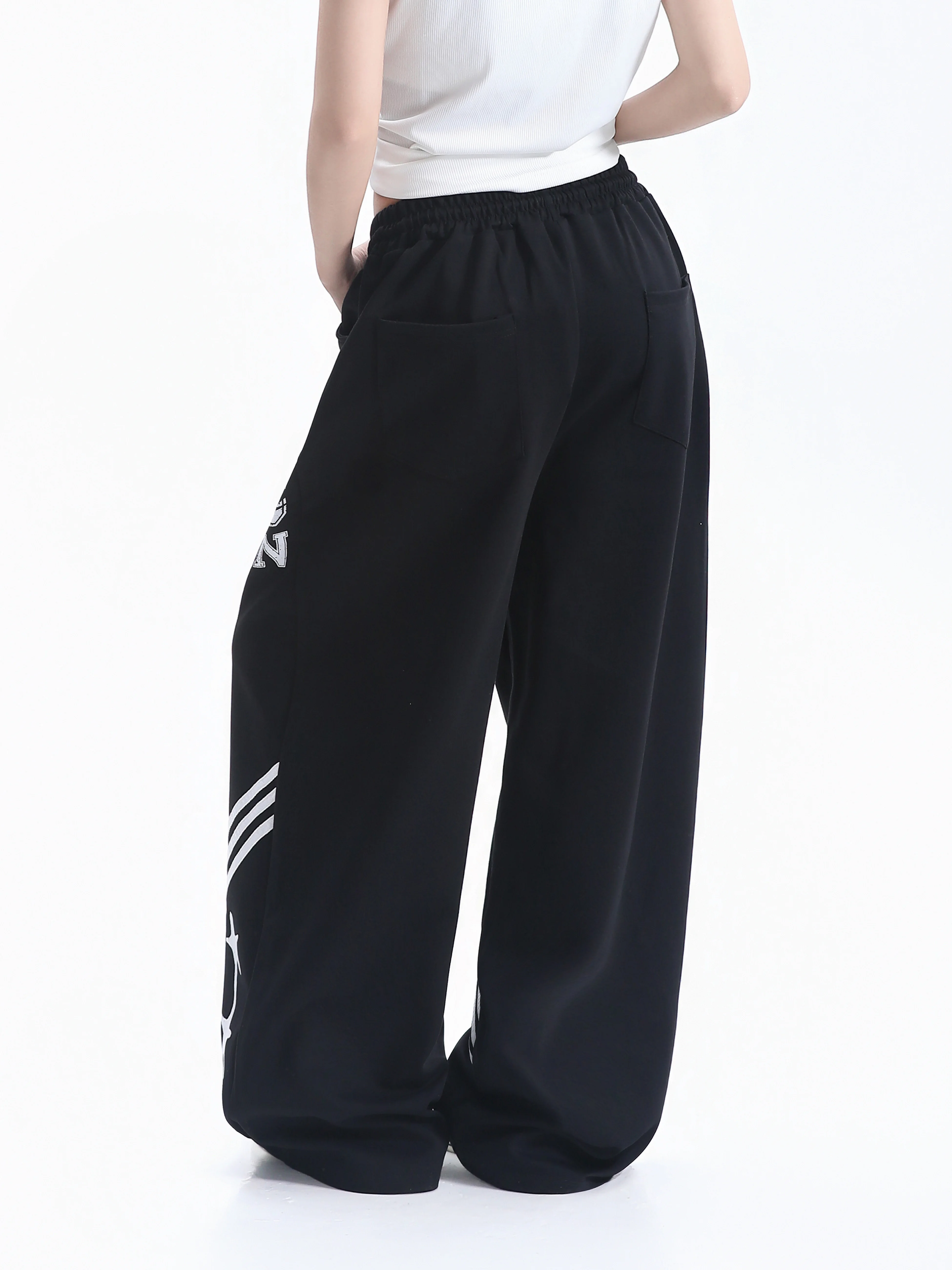 American College Style Star Print Sweatpants High Street Loose Wide Leg Sports Pants Couples Drawstring Casual Trousers