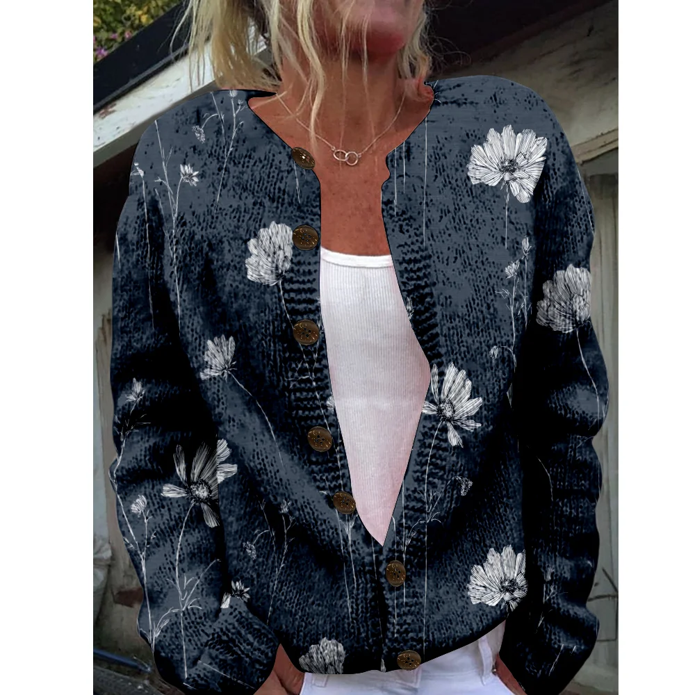 

Autumn Winter Knitted floral Cardigan Sweater Streetwear Women Sweaters Cool Knit Top Casual Jumpers Fashion