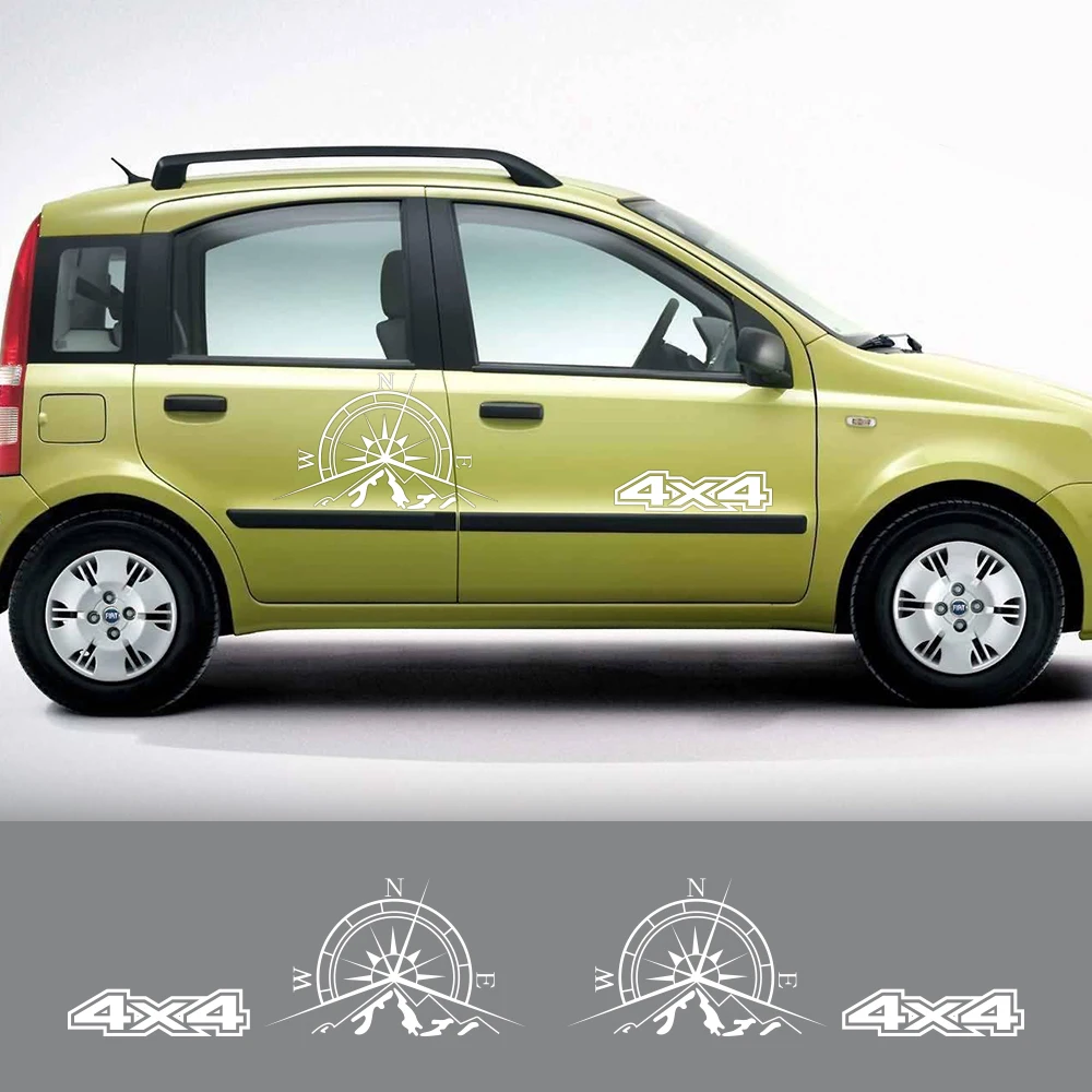 

Car Side Stickers Mountain Compass 4x4 Styling Decor Vinyl Decals Accessories For Fiat Panda MK3 1 2 3 4x4 169 141 312 319 750