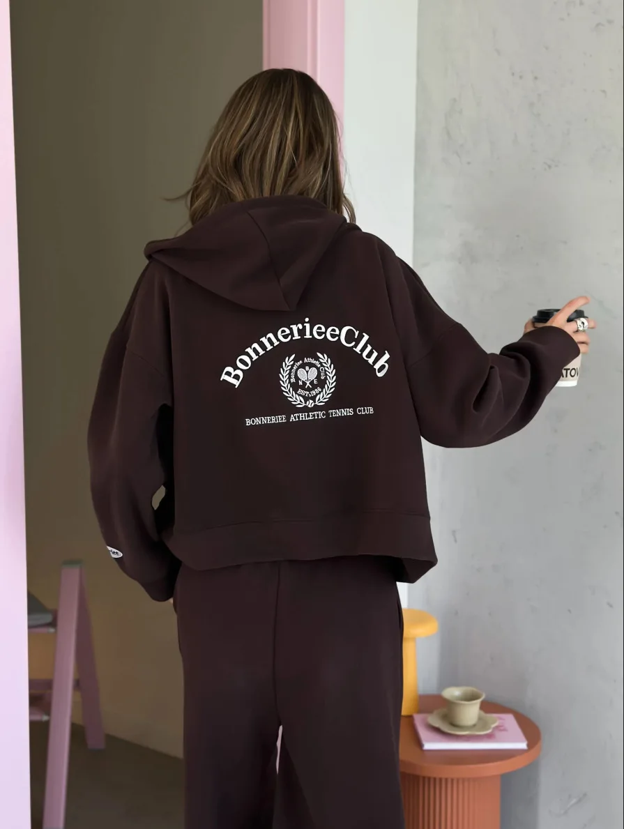 رسالة التطريز Sweatpants 2 قطعة مجموعة المرأة فضفاضة سحاب أكمام طويلة مقنعين البلوز الخريف Vintage السراويل الرياضية غير رسمية مجموعات