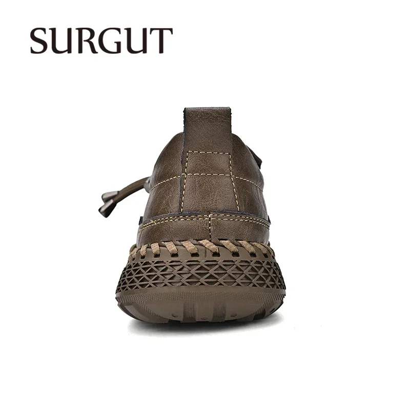 SURGUT Men Casual Shoes Luxury Handmade Leather Spring Summer Breathable Comfy Shoes Men British Style Shoes Men Plush Size 46