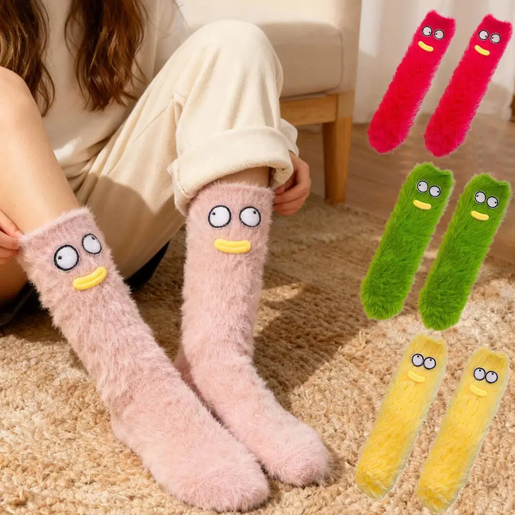 ถุงเท้าขนแกะหนานุ่มสำหรับฤดูหนาว ถุงเท้าขนแกะแบบยาวถึงกลางน่อง ถุงเท้าใส่นอนในบ้าน ถุงเท้าลำลองใส่ในบ้าน