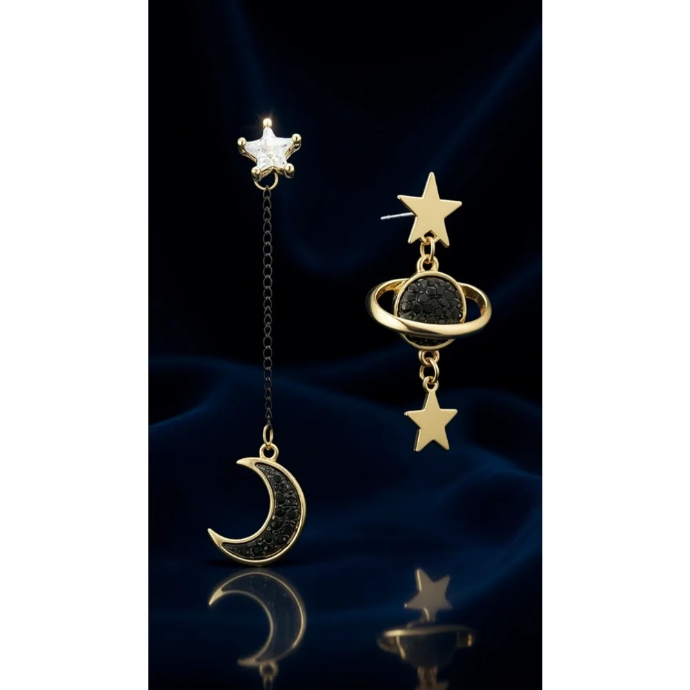 

Асимметричные серьги-подвески с луной, звездой и Сатурном, украшения в космическом стиле для повседневной носки