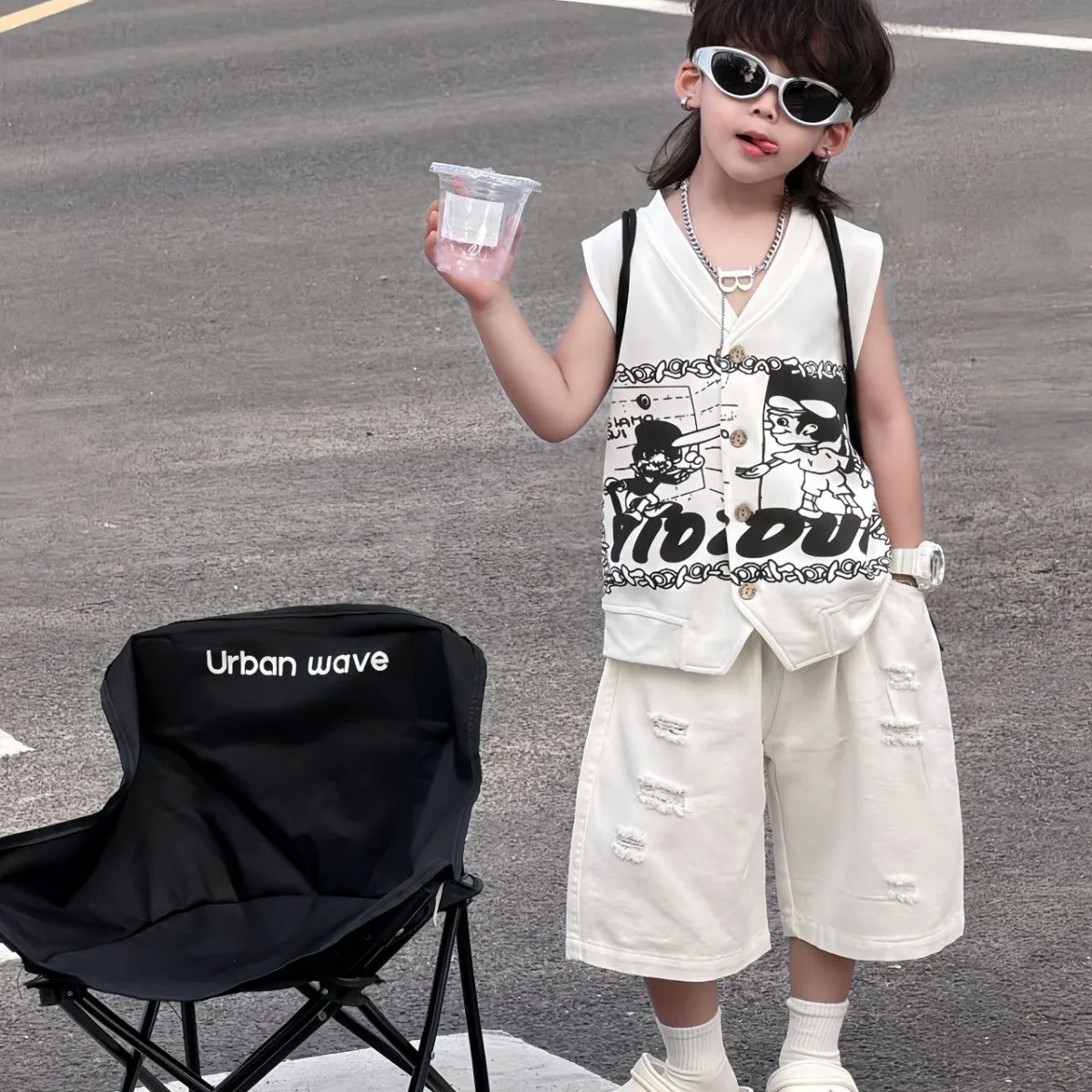 Boys Summer Clothing Sets New Arrival Sleeveless Vest and Ripped Shorts Suit 2 Piece Kids Toddler Fashion Outfit