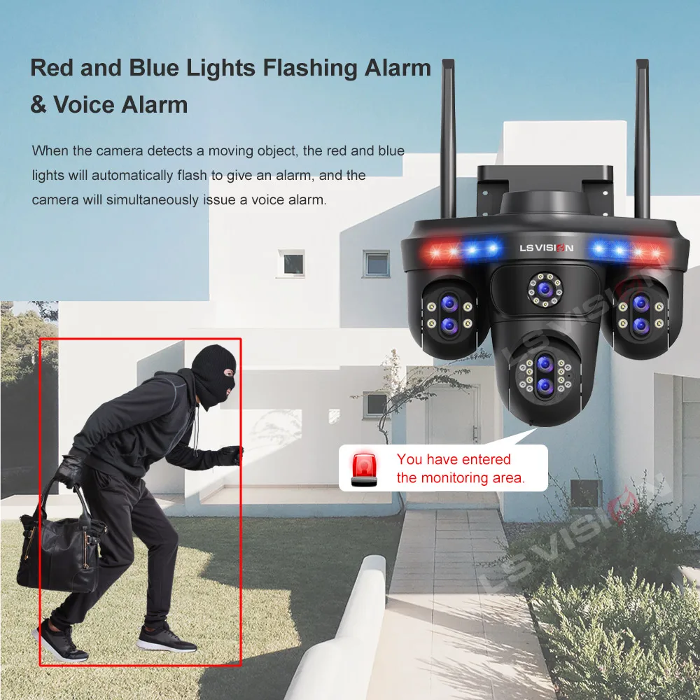 Kamera IP WiFi LS VISION 35MP z 10-krotnym zoomem, 7 obiektywami, 4 ekranami, bezprzewodowa kamera monitoringu zewnętrznego PTZ CCTV z automatycznym śledzeniem i noktowizorem