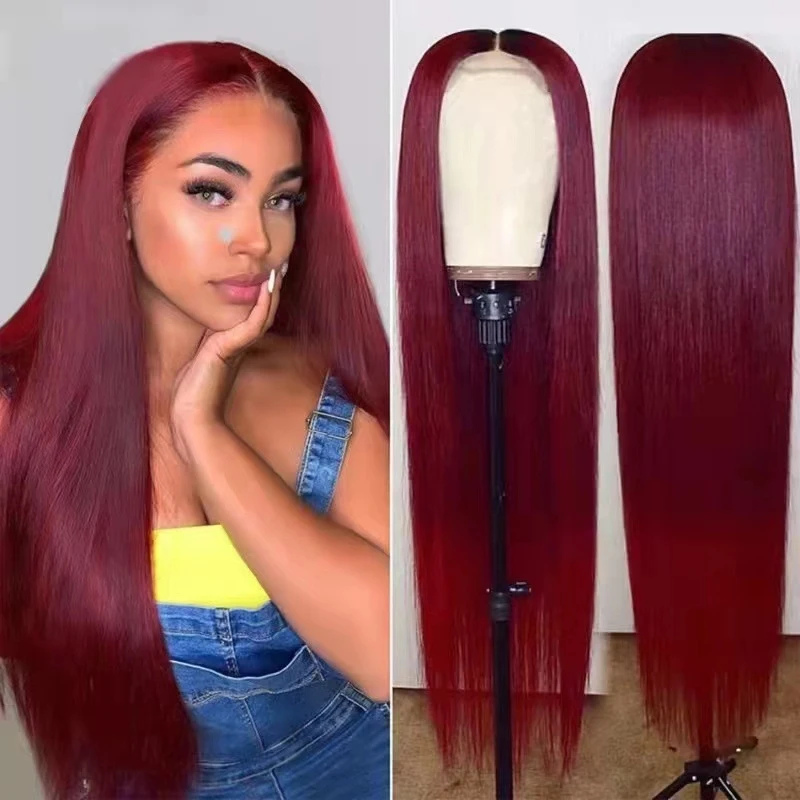 New 's , burgundy long straight hair, high-temperature synthetic fiber, fashionable wig for women