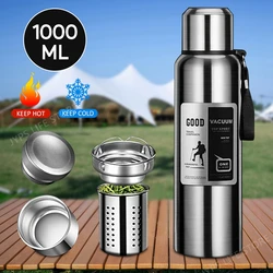 1000ml garrafa térmica de aço inoxidável esporte garrafa de água térmica manter frio e quente copo isolado ao ar livre camping frascos de vácuo