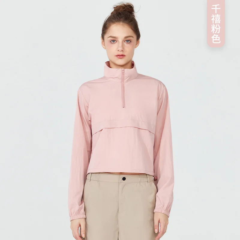 AW Women's Athletic Jacket Lightweight Quarter Zip Pullover For Golf Hiking Running Windbreaker UPF50+ Waterproof Jacket