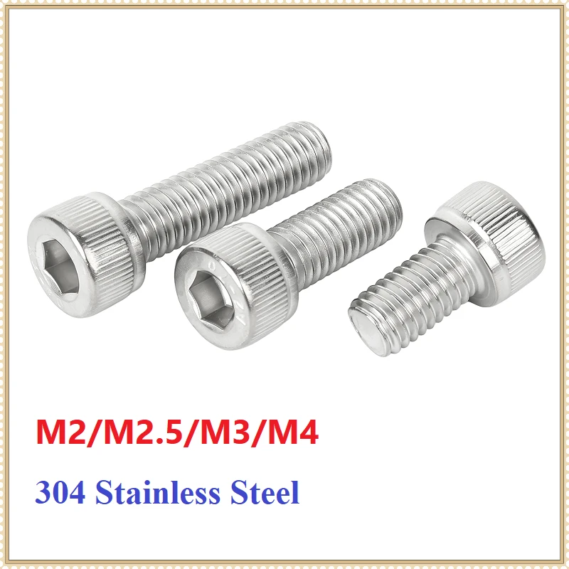 304 Stainless Steel Hex Socket Screw M2 M2.5 M3 M4 500h Salt Spray Passivation Hexagon Socket Head Cap Bolt