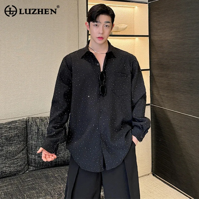 

LUZHEN Diamond Decorate Design Personalized Stylish Long Sleeve Shirts New Fashion Elegant Handsome Korean Men's Blouses LZ4683