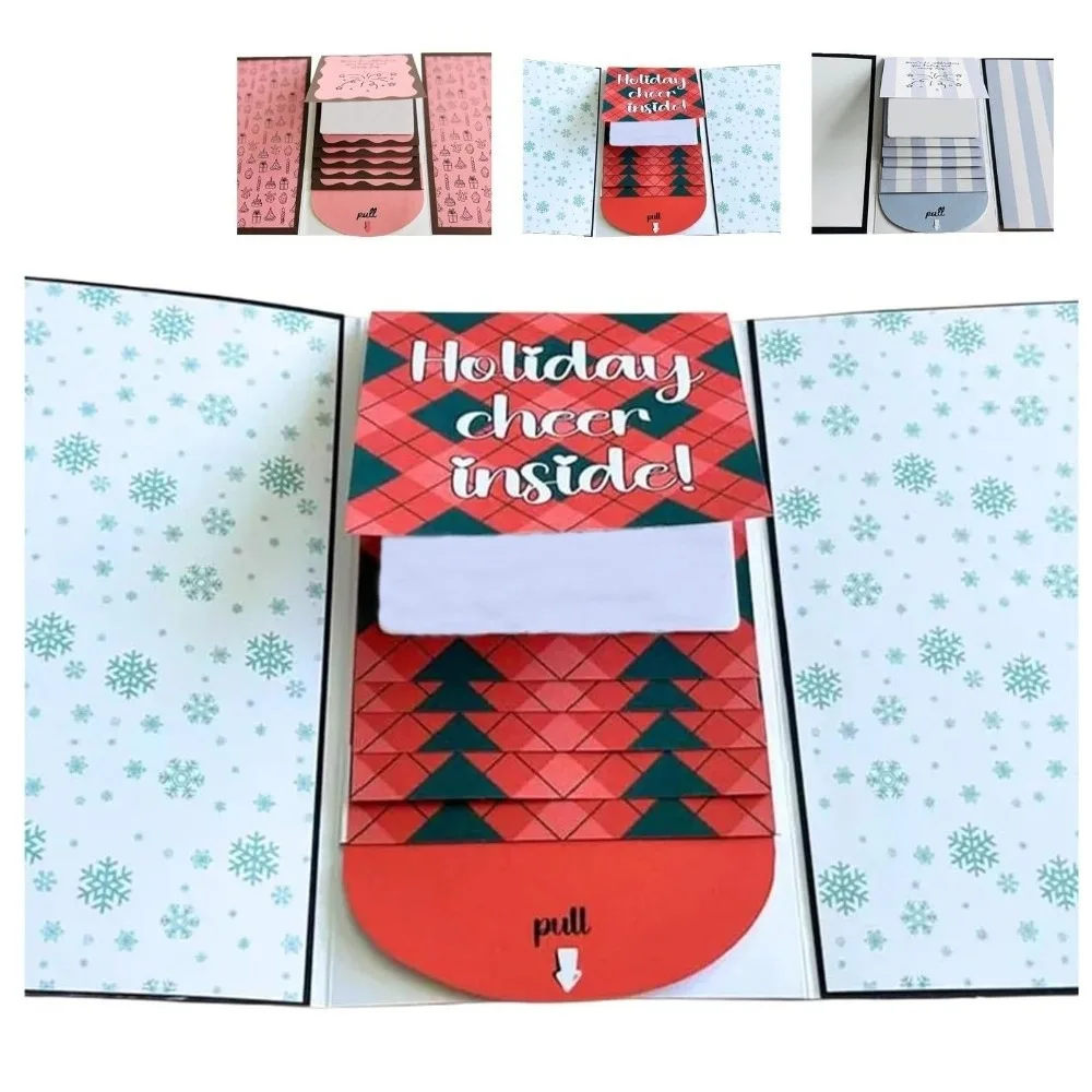 Handmade Christmas Gift Card Holder Book DIY Waterfall Surprise Cards with Envelope Pull-out Design Merry Xmas Gift Card Book