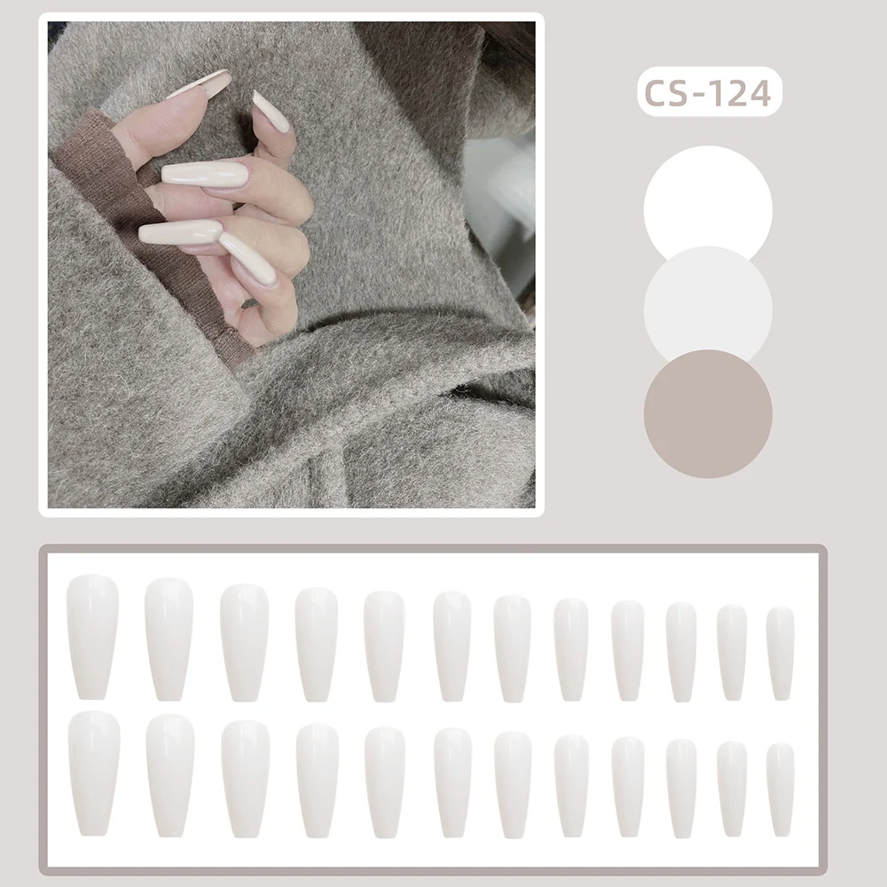 Solid White Long Press On Nails Ultra-flexible Long Lasting Fake Nails for Stage Performance Wear