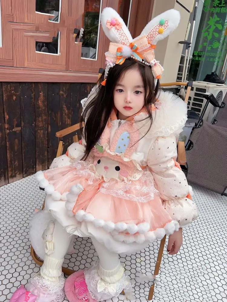 Vestiti per bambini caldo caldo inverno spesso neonate spagnolo Lolita natale dolce principessa Ball Gown Layered Snow Long Jacket Coat