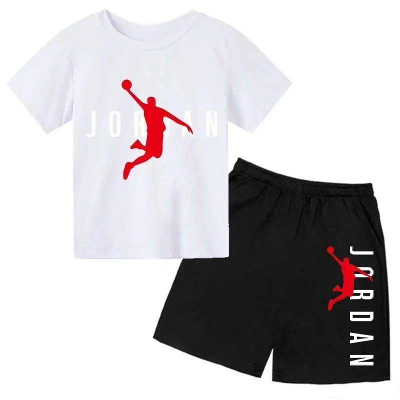 Summer Brand Letter Print Short Sleeve Kid T-shirt+shorts 2pcs Set for Boys and Girls Fashionable Casual Children's Set Outfits