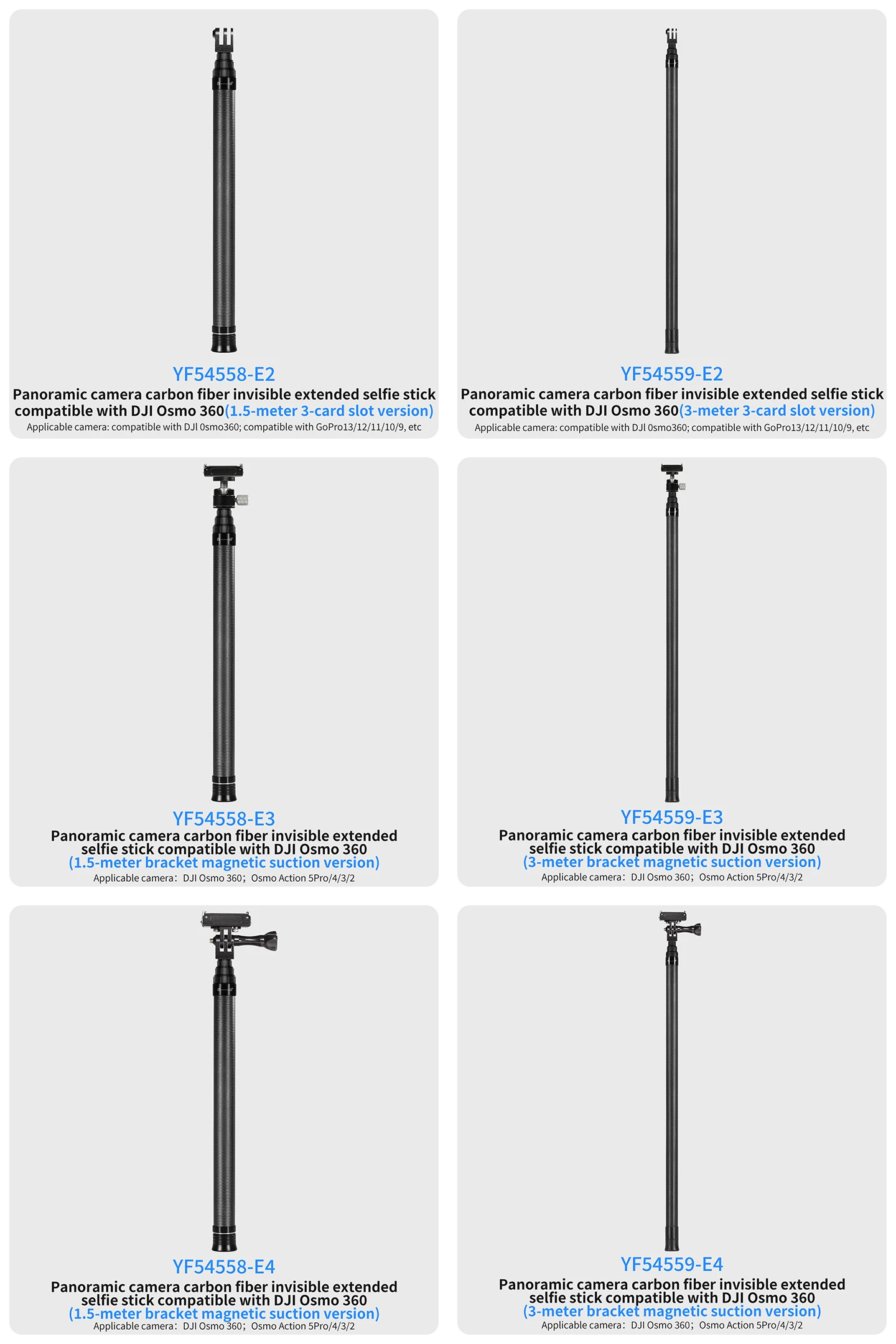 Einziehbares 3M Carbonfaser-Einbeinstativ-Selfie-Stick mit 1/4-Zoll-Stativadapter für Insta360 X6, Magnetic DJI OSMO 360, Pocket4, Action6 Kamera – Detail 15
