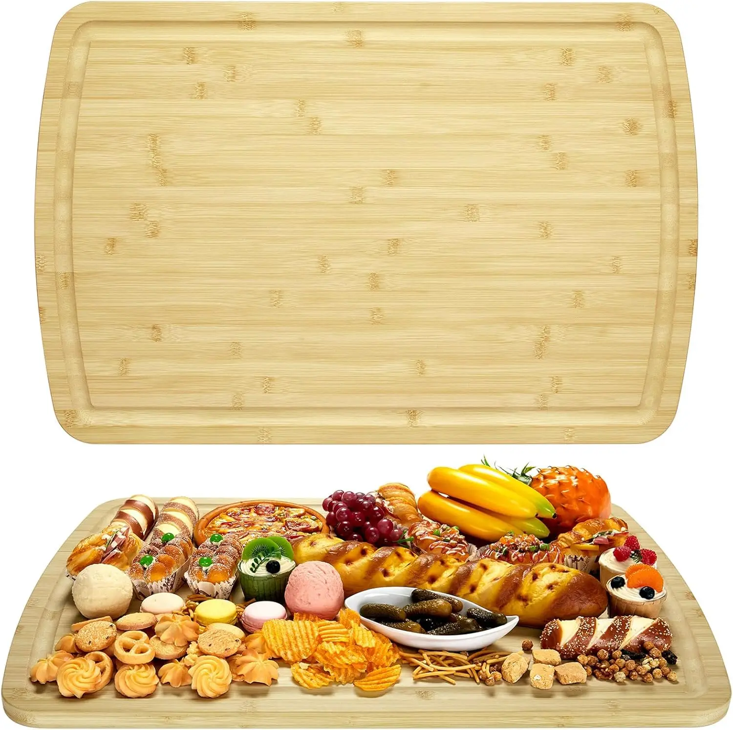 Bamboo Cutting Boards for Kitchen, Extra Large Wood Cutting Board with Deep Juice Groove and Handle Heavy Duty Chopping board, 30
