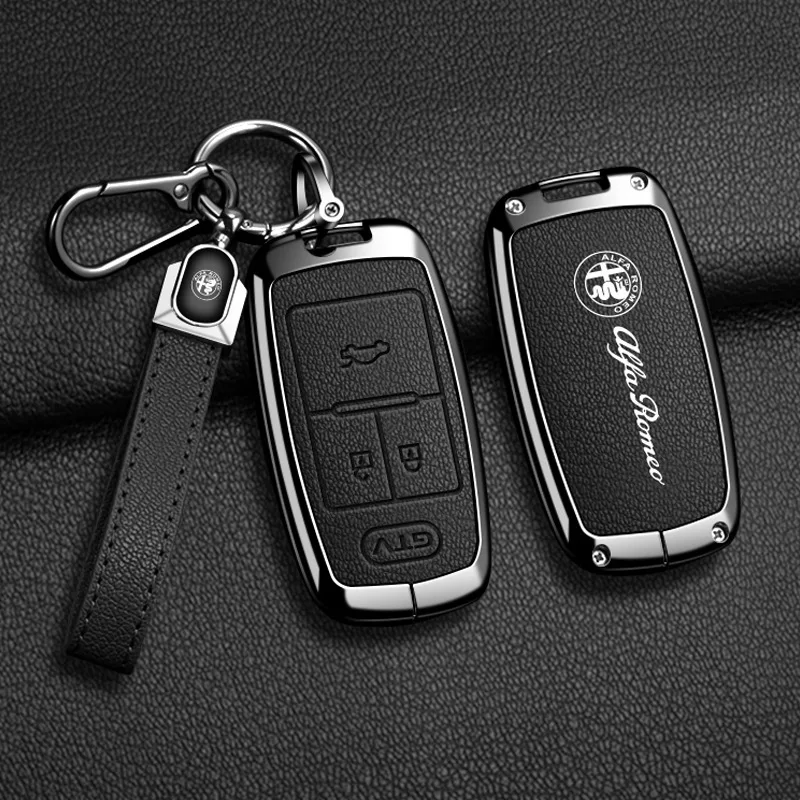 

2026 Hot Sticker For Alfa GTV Romeo Giulia Stelvio Leather Car Smart Remote Key Case Cover Protector Shell Fob Holder Keychain A