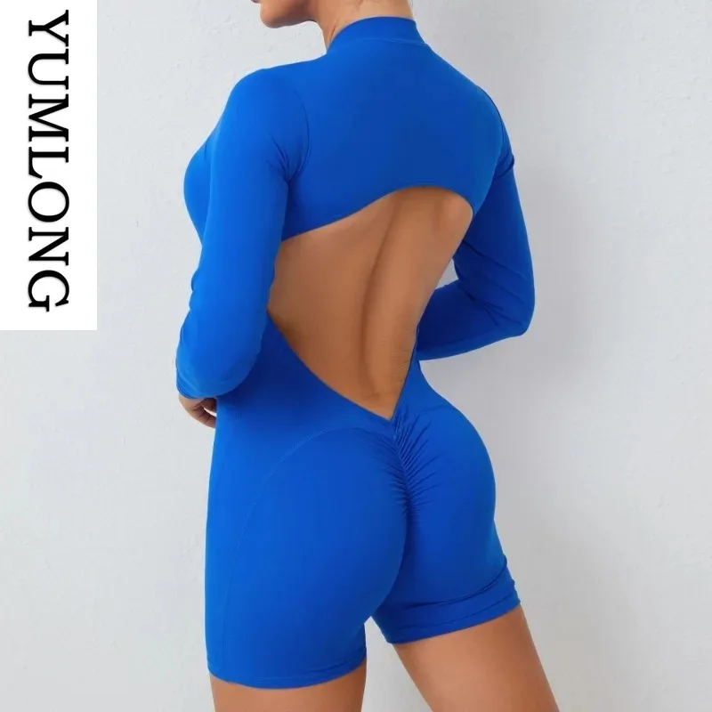 Womens Yoga Fitness Jumpsuits Zip-Up Backless Booty Lift Long Sleeve One Piece Activewear Outdoor Gym Workout Outfit 2025 NEW