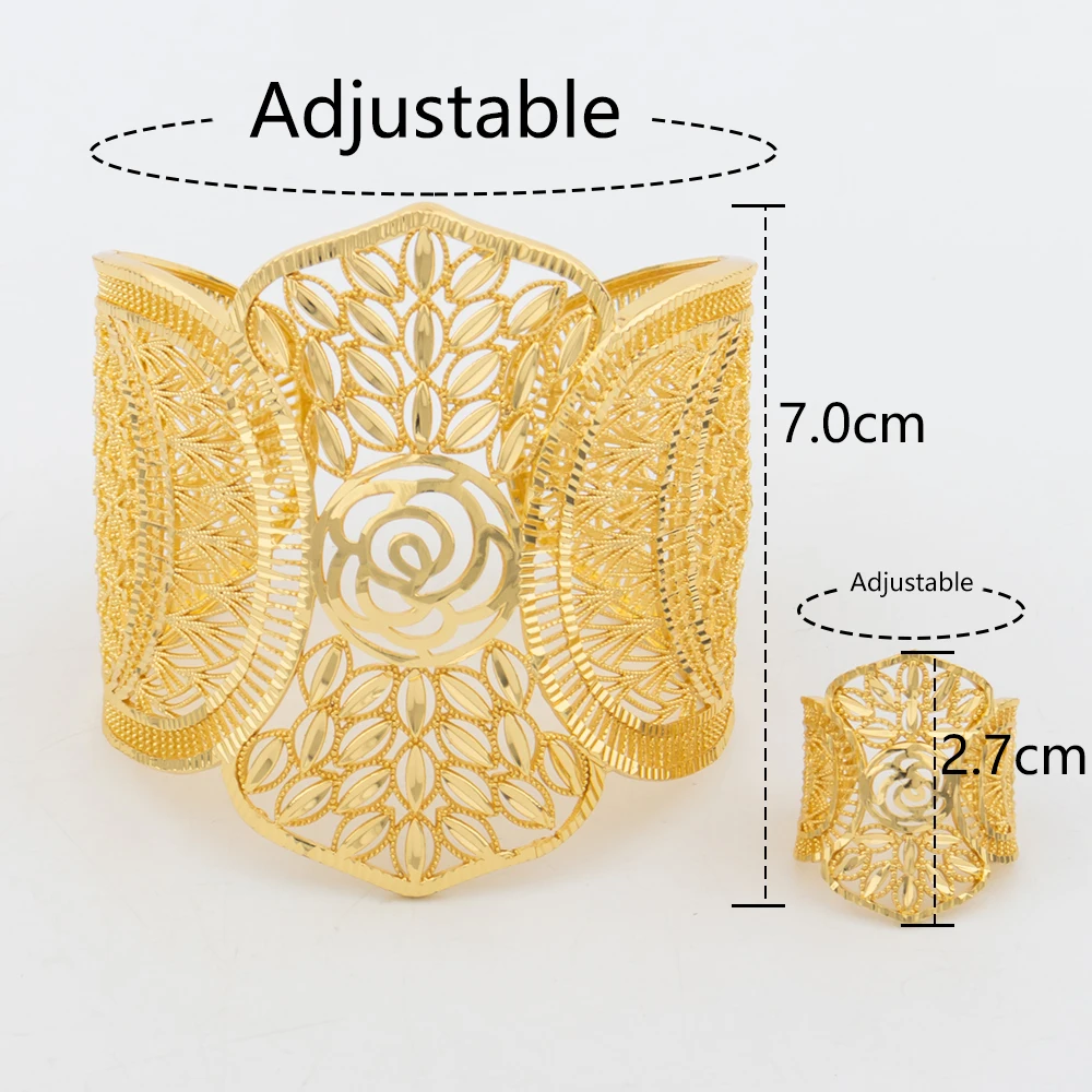 YM Dubai-Manschettenarmreif mit Ring für Frauen, 18 Karat vergoldetes Kupfer, Armband, Schmuck, nigerianische Hochzeit, Party, Geschenk, Schmuckzubehör 9