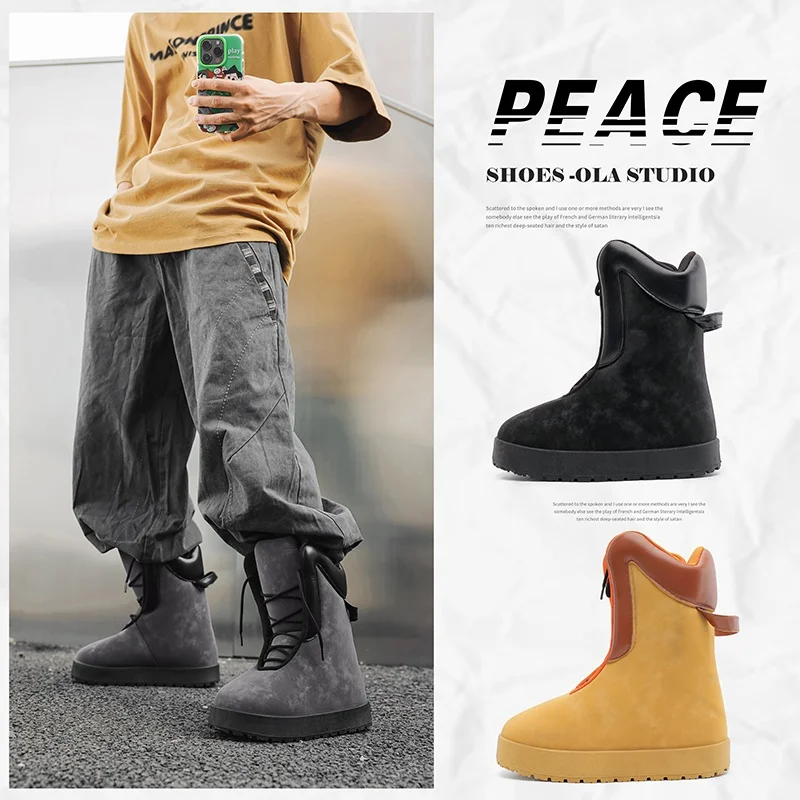 

Men's Winter Original Bread Shoe Genuine Leather Waterproof Anti-slip Sport Thick Bottom Heightening Yellow Boots Boots