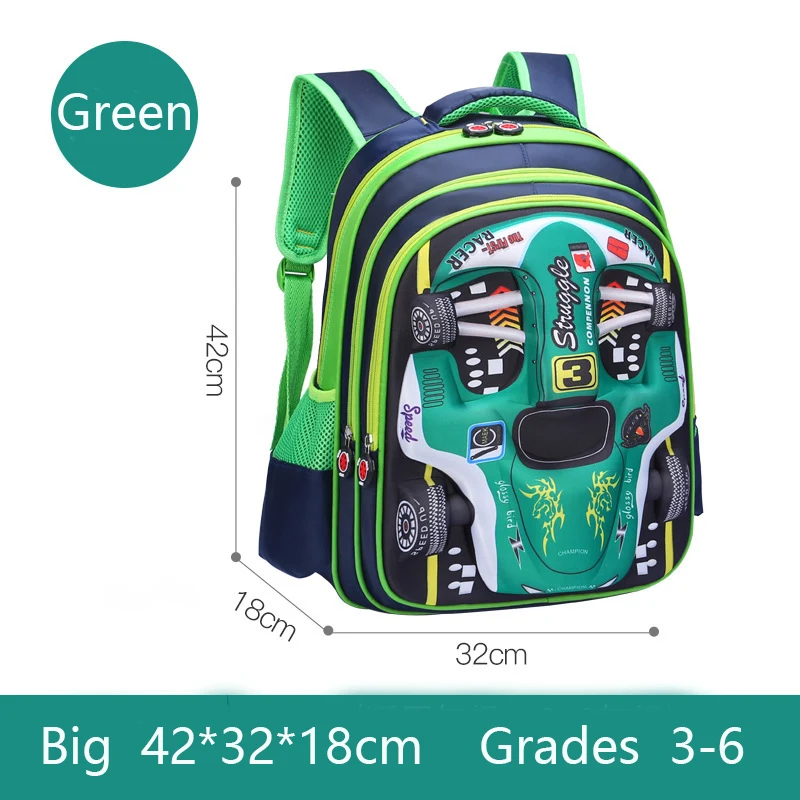 NONE Wasserdichter, leichter 3D-Auto-Rucksack, Kindergarten-Kind-Vorschulrucksack, junge Kinder, Jungen, Mädchen, Schultasche, Grundschule, Rot, Blau 6